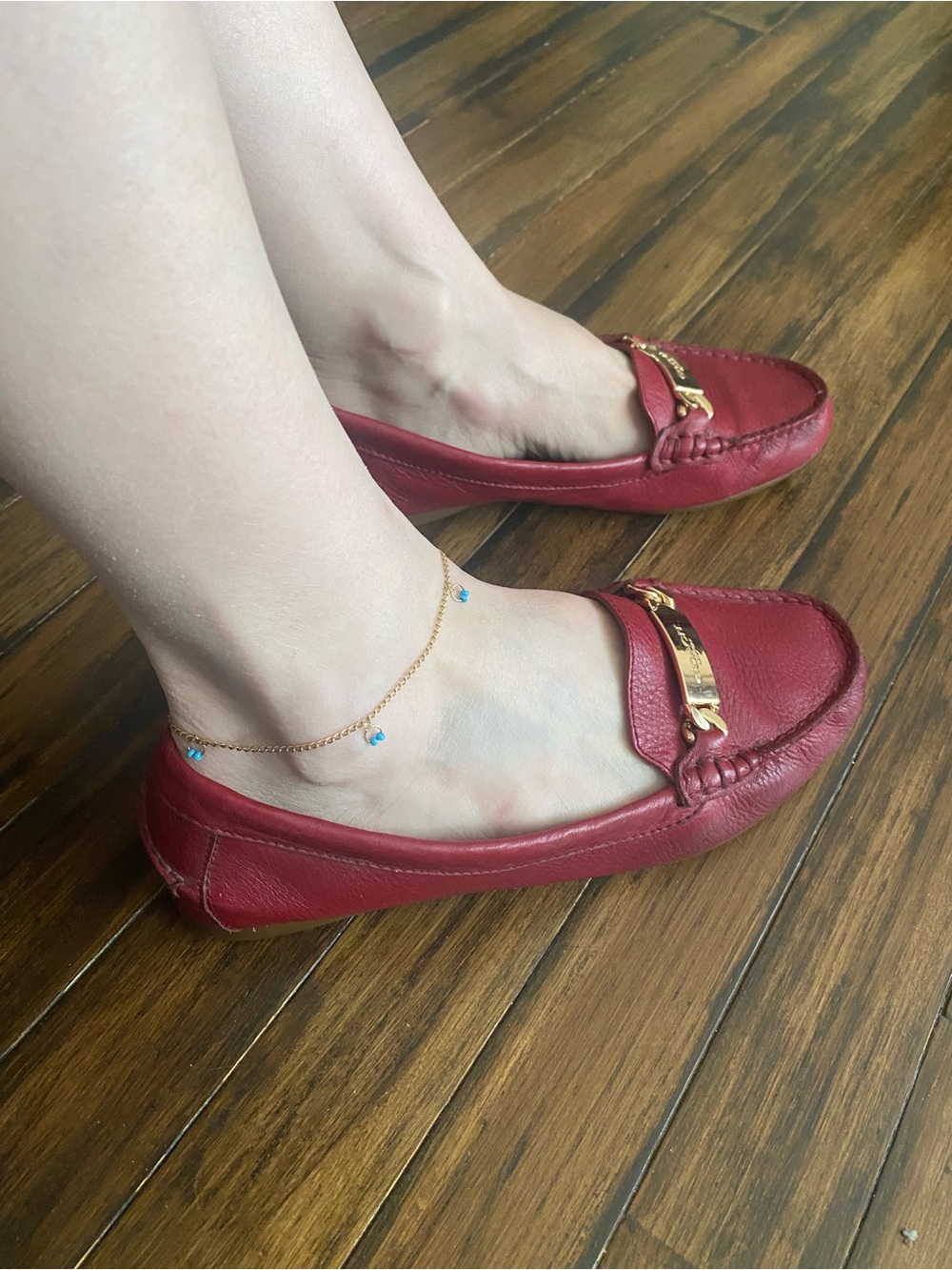 Coach Red Leather Driving Loafers with Gold Hardware
